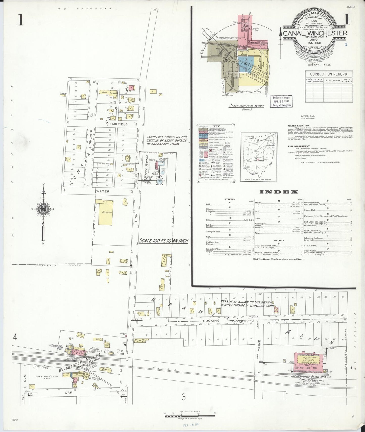 Sanborn Fire Insurance Map from Canal Winchester, Franklin County, Ohio (1941), Sheet #0001 - Complete Map Set gallery image, historic Sanborn map, vintage wall art, Ohio Ohio