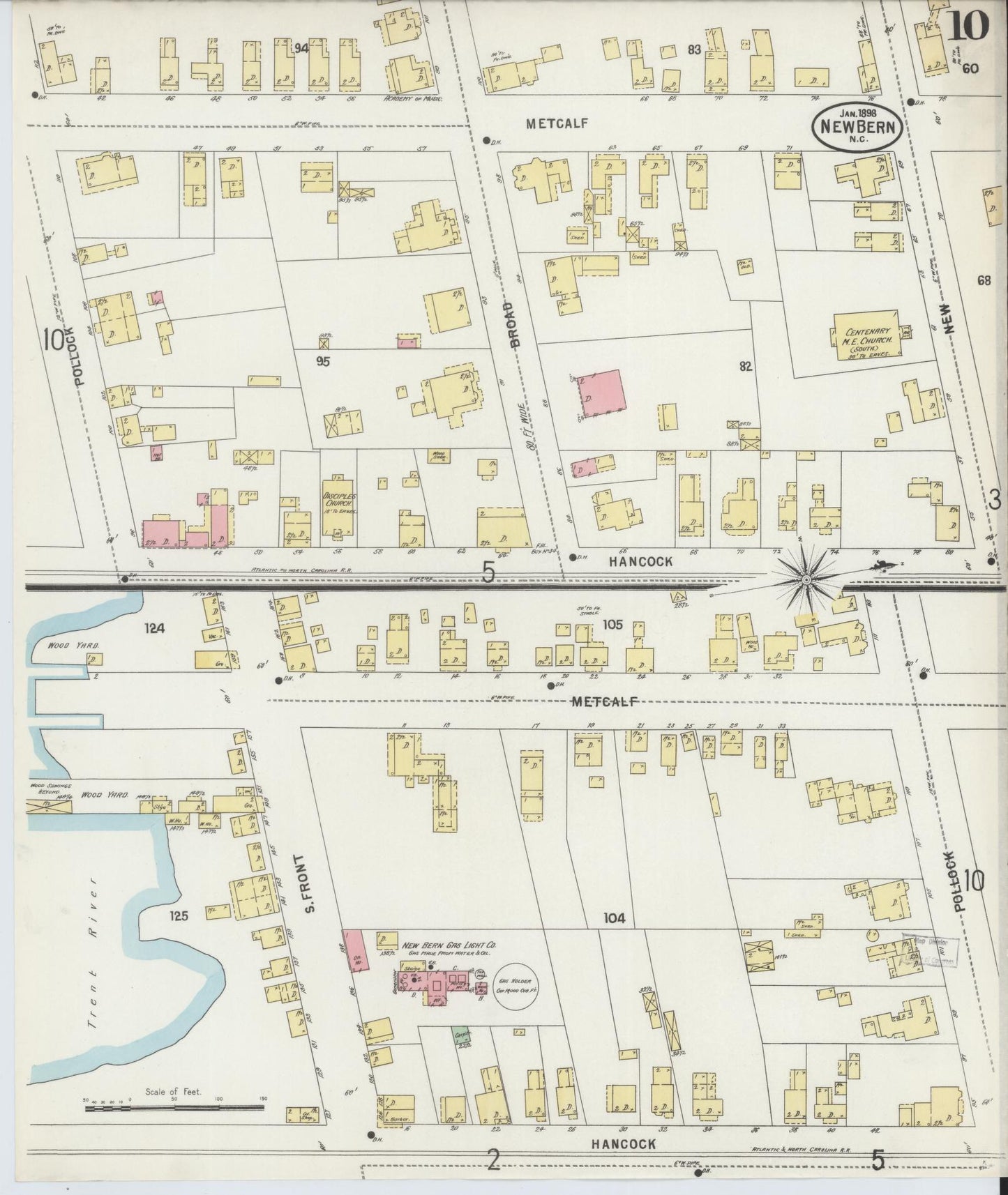 Sanborn Fire Insurance Map from New Bern, Craven County, North Carolina (1898), Sheet #0010 - Complete Map Set gallery image, historic Sanborn map, vintage wall art, North Carolina North Carolina