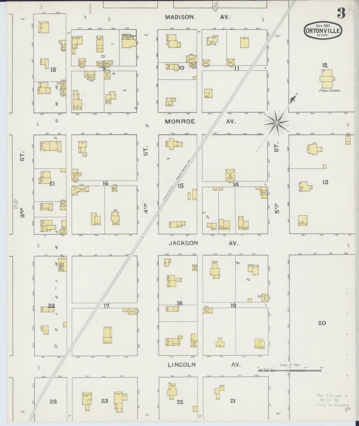 Sanborn Fire Insurance Map from Ortonville, Big Stone County, Minnesota (1893), Sheet #0003 - Historic Sanborn Fire Insurance Map Print, vintage old map wall art, antique decor, genealogy gift, Minnesota Minnesota map