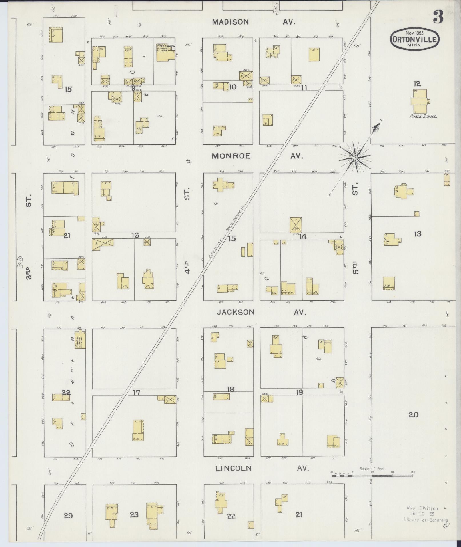 Sanborn Fire Insurance Map from Ortonville, Big Stone County, Minnesota (1893), Sheet #0003 - Historic Sanborn Fire Insurance Map Print, vintage old map wall art, antique decor, genealogy gift, Minnesota Minnesota map