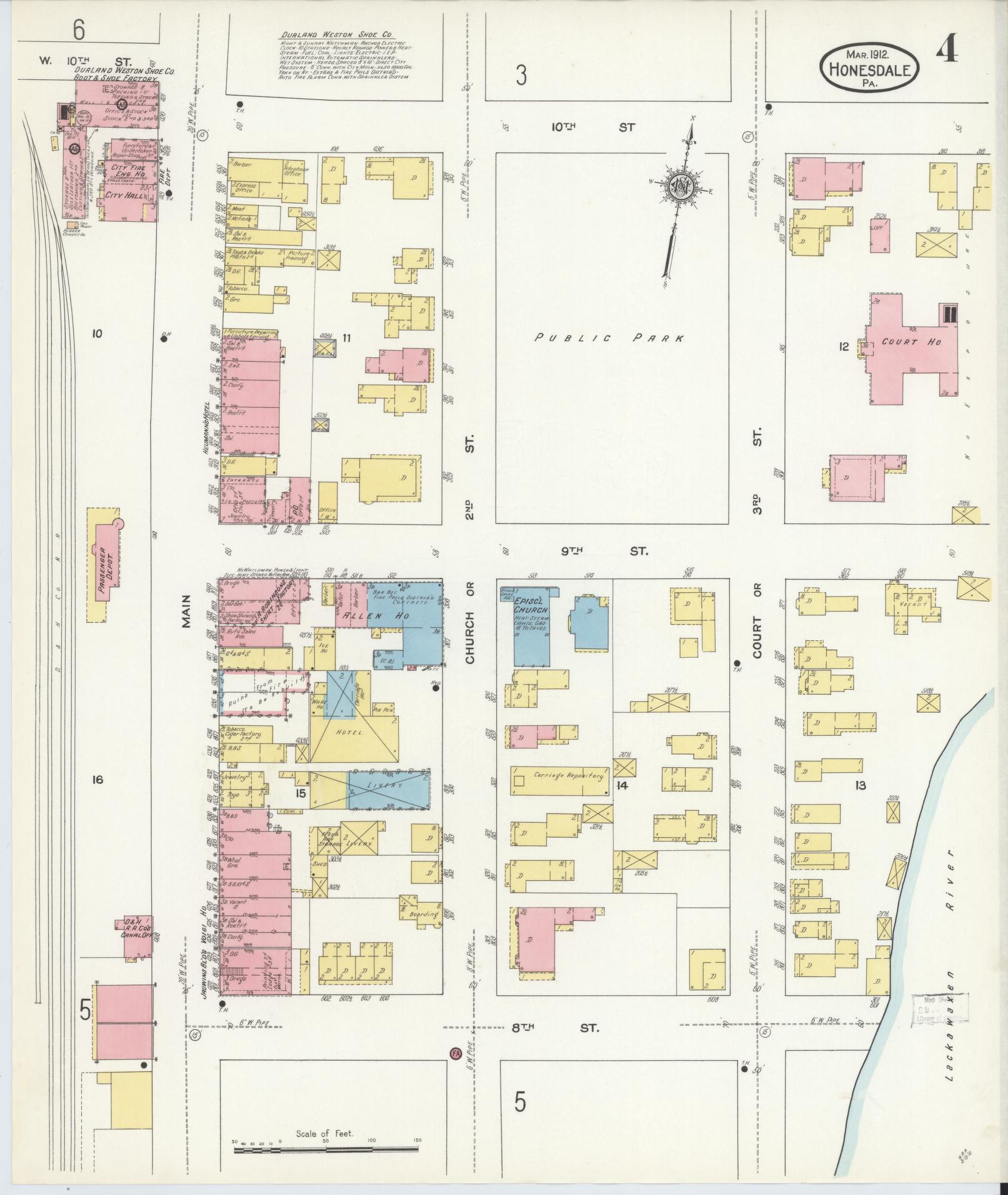 Sanborn Fire Insurance Map from Honesdale, Wayne County, Pennsylvania (1912), Sheet #0004 - Complete Map Set gallery image, historic Sanborn map, vintage wall art, Pennsylvania Pennsylvania