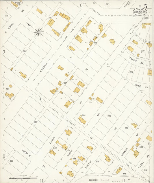 Sanborn Fire Insurance Map from Aberdeen, Grays Harbor County, Washington (1906), Sheet #0005 - Historic Sanborn Fire Insurance Map Print, vintage old map wall art, antique decor, genealogy gift, Washington Washington map