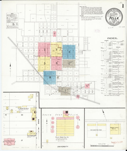 Sanborn Fire Insurance Map from Pella, Marion County, Iowa (1911), Sheet #0001 - Historic Sanborn Fire Insurance Map Print, vintage old map wall art