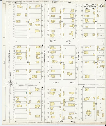 Sanborn Fire Insurance Map from Emporia, Lyon County, Kansas (1893), Sheet #0003 - Complete Map Set gallery image, historic Sanborn map, vintage wall art, Kansas Kansas
