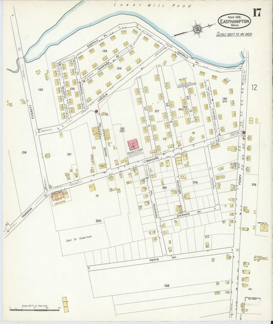 Sanborn Fire Insurance Map from East Hampton, Hampshire County, Massachusetts (1916), Sheet #0017 - Historic Sanborn Fire Insurance Map Print, vintage old map wall art, antique decor, genealogy gift, Massachusetts Massachusetts map