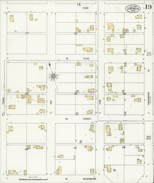 Sanborn Fire Insurance Map from Centralia, Lewis County, Washington (1909), Sheet #0019 - Historic Sanborn Fire Insurance Map Print, vintage old map wall art, antique decor, genealogy gift, Washington Washington map
