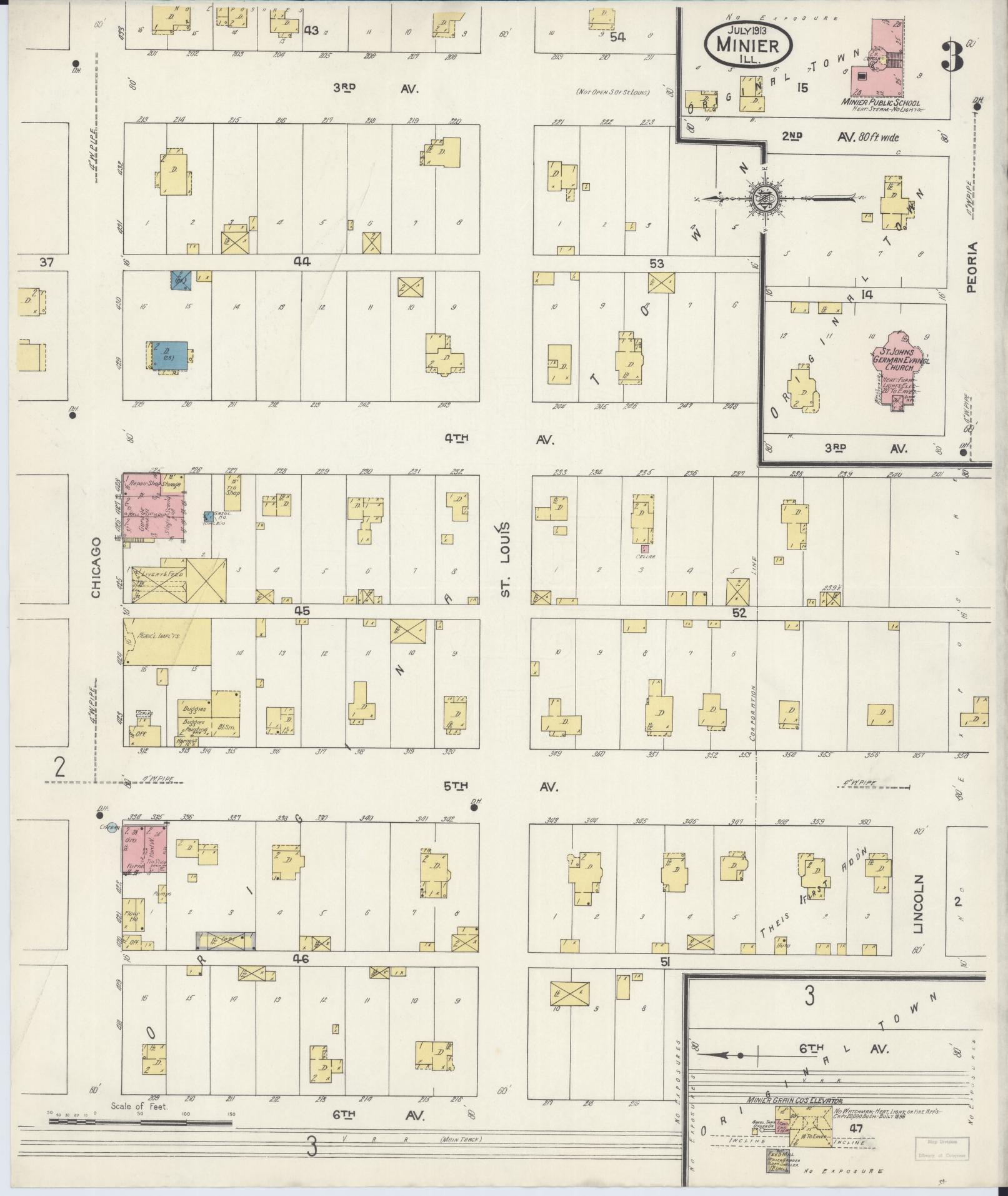 Sanborn Fire Insurance Map from Minier, Tazewell County, Illinois (1913), Sheet #0003 - Complete Map Set gallery image, historic Sanborn map, vintage wall art, Illinois Illinois
