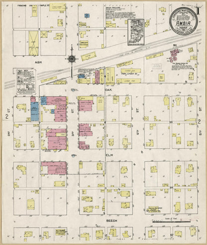 Sanborn Fire Insurance Map from Ambia, Benton County, Indiana (1921), Sheet #0001 - Historic Sanborn Fire Insurance Map Print, vintage old map wall art, antique decor, genealogy gift, Indiana Indiana map