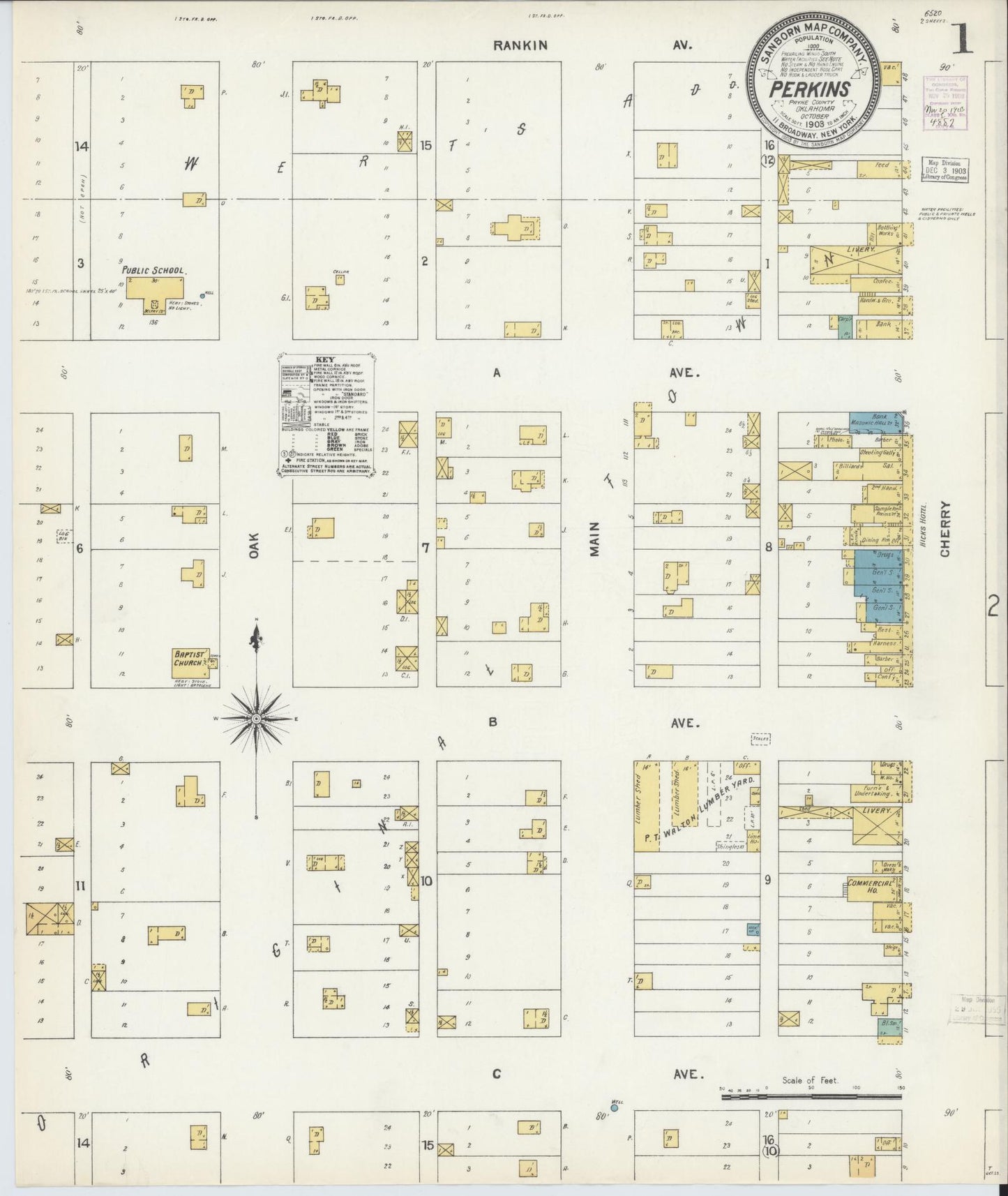 Sanborn Fire Insurance Map from Perkins, Payne County, Oklahoma (1903), Sheet #0001 - Complete Map Set gallery image, historic Sanborn map, vintage wall art, Oklahoma Oklahoma