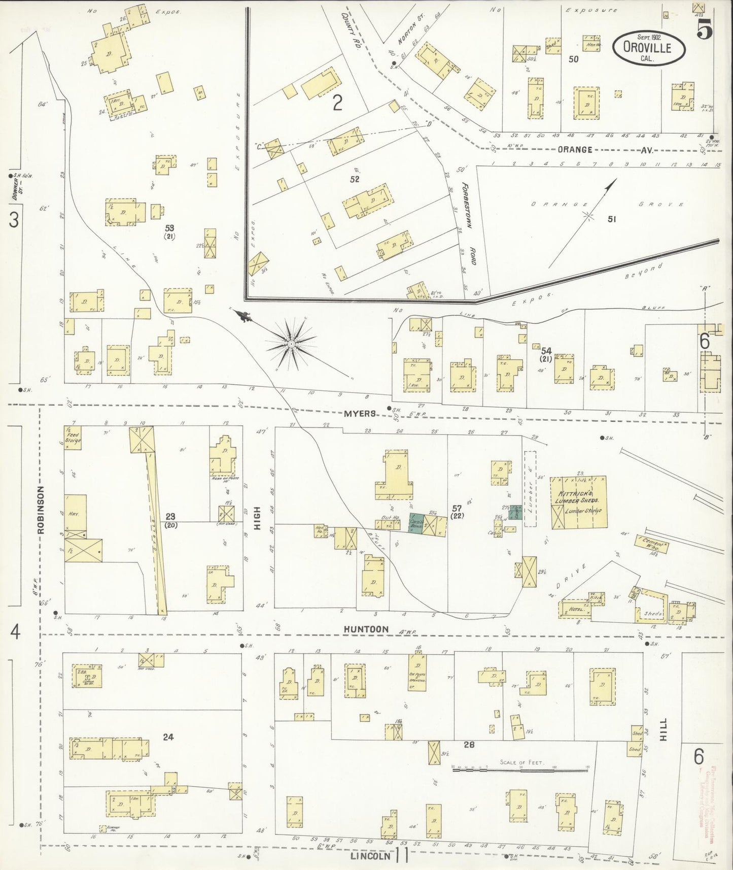 Sanborn Fire Insurance Map from Oroville, Butte County, California (1902), Sheet #0005 - Complete Map Set gallery image, historic Sanborn map, vintage wall art, California California