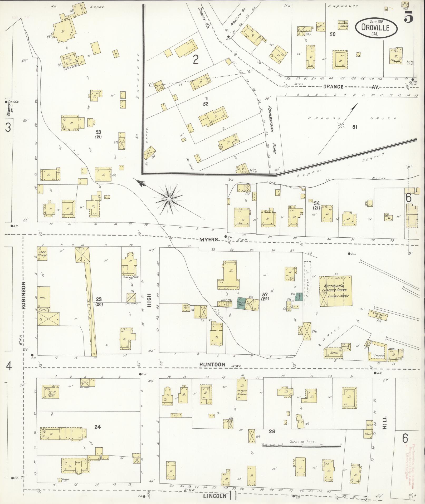 Sanborn Fire Insurance Map from Oroville, Butte County, California (1902), Sheet #0005 - Complete Map Set gallery image, historic Sanborn map, vintage wall art, California California