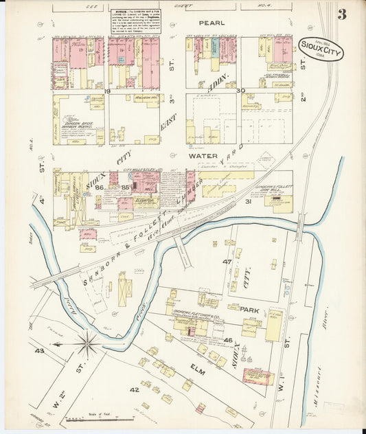 Sanborn Fire Insurance Map from Sioux City, Woodbury County, Iowa (1884), Sheet #0003 - Historic Sanborn Fire Insurance Map Print, vintage old map wall art
