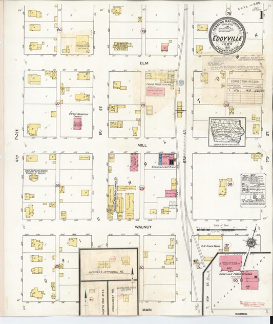 Sanborn Fire Insurance Map from Eddyville, Wapello County, Iowa (1931), Sheet #0001 - Historic Sanborn Fire Insurance Map Print, vintage old map wall art