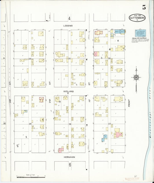 Sanborn Fire Insurance Map from Guttenberg, Clayton County, Iowa (1914), Sheet #0005 - Historic Sanborn Fire Insurance Map Print, vintage old map wall art