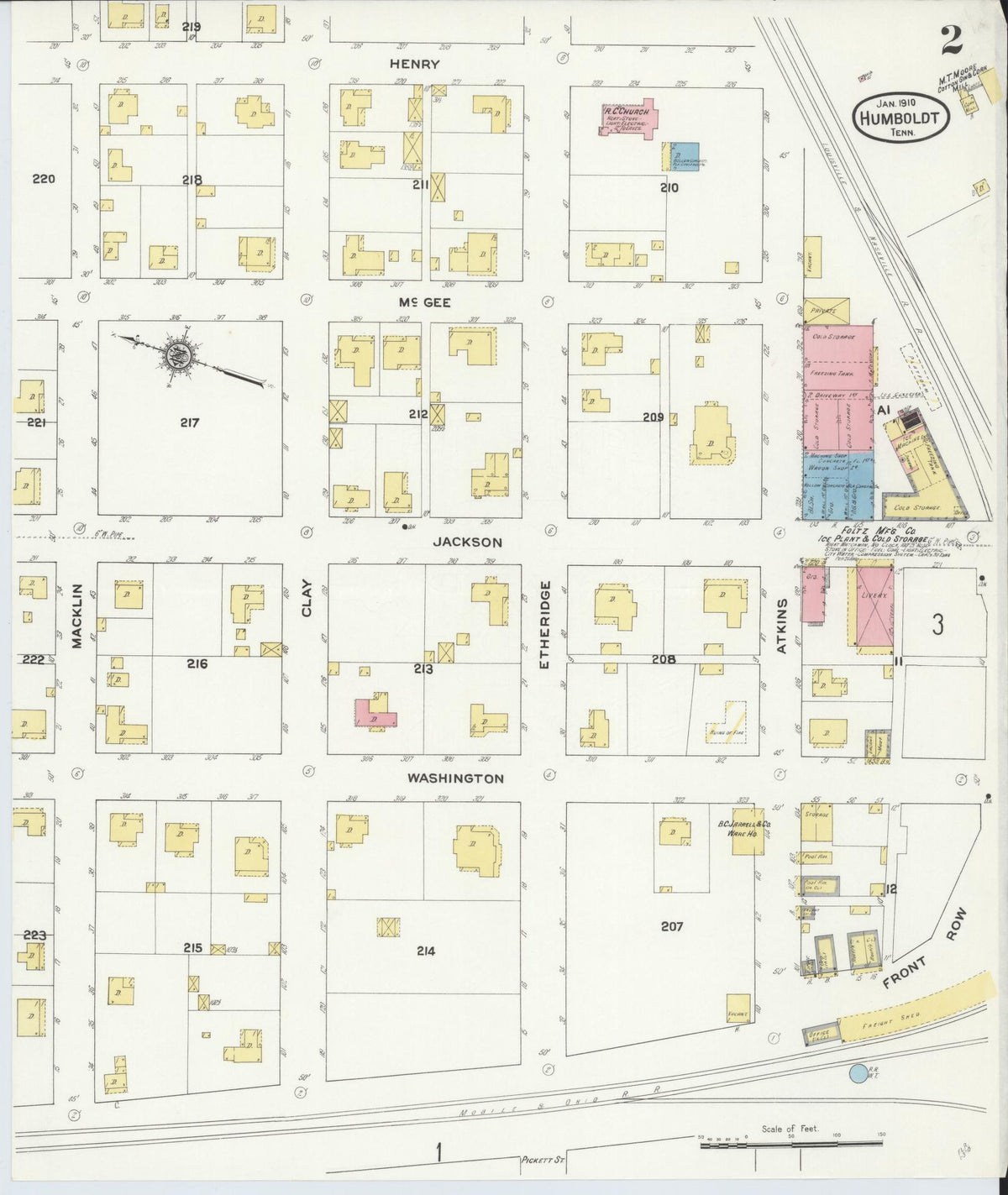 Sanborn Fire Insurance Map from Humboldt, Gibson County, Tennessee (1910), Sheet #0002 - Complete Map Set gallery image, historic Sanborn map, vintage wall art, Tennessee Tennessee