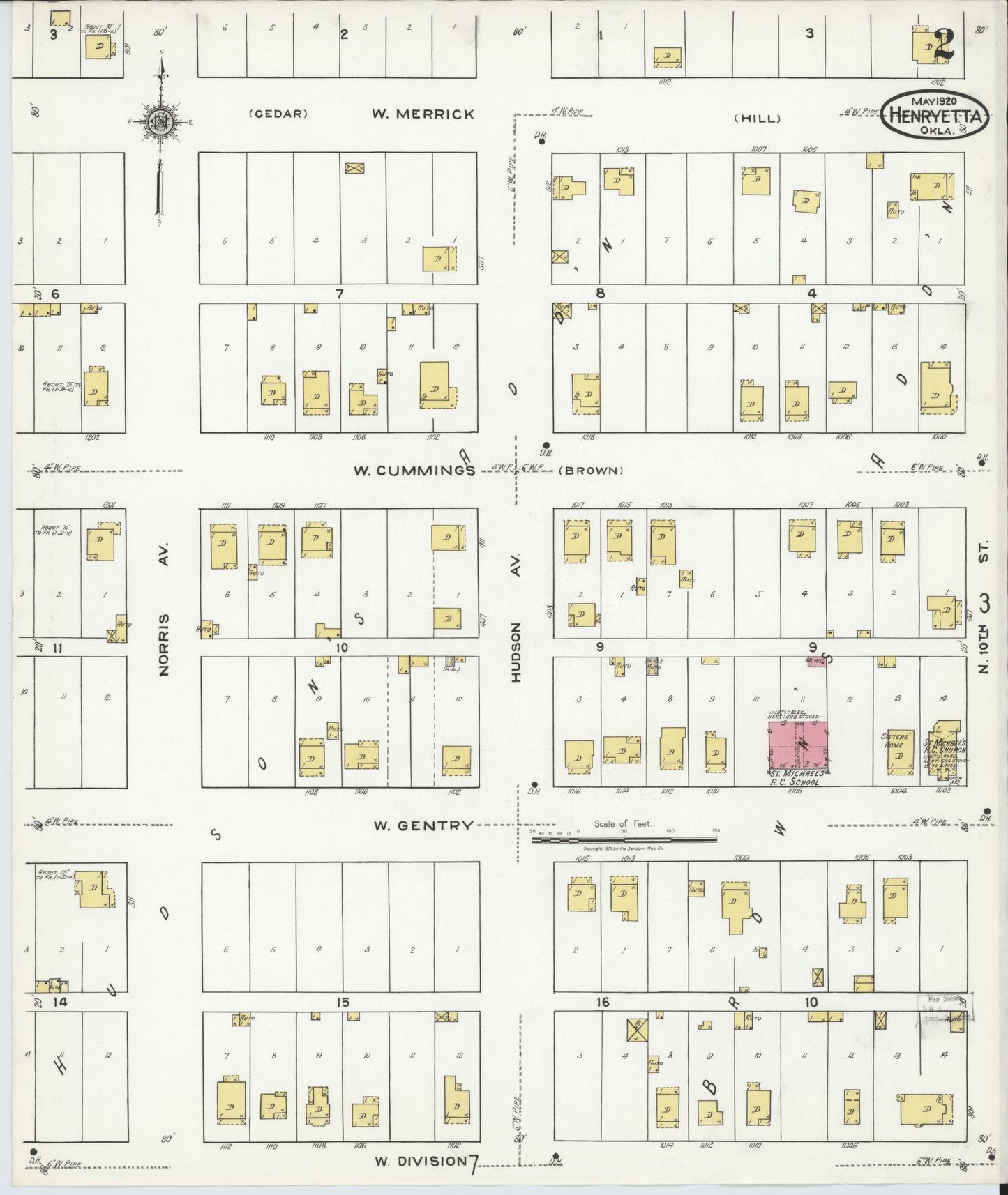 Sanborn Fire Insurance Map from Henryetta, Okmulgee County, Oklahoma (1920), Sheet #0002 - Historic Sanborn Fire Insurance Map Print, vintage old map wall art, antique decor, genealogy gift, Oklahoma Oklahoma map