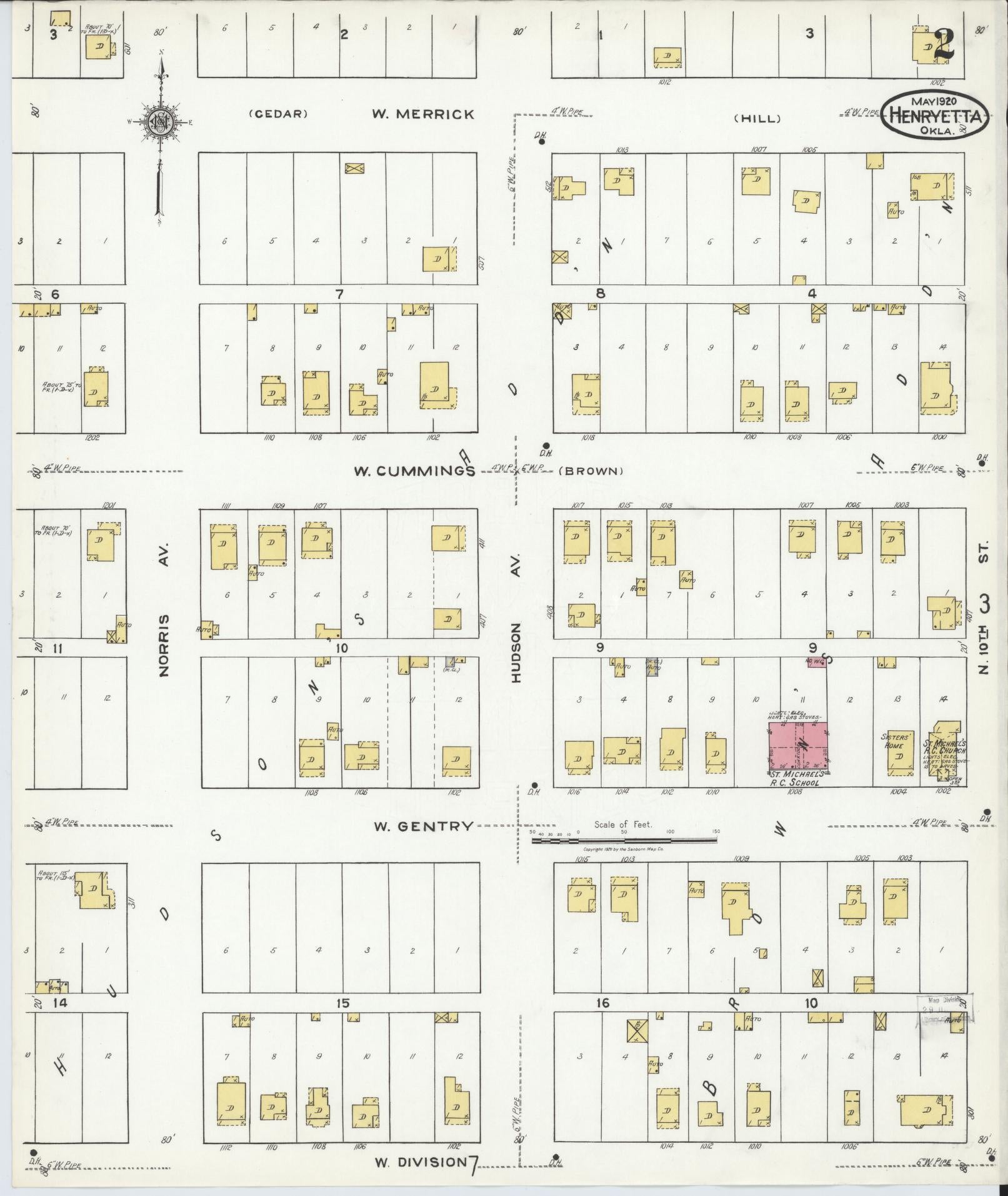 Sanborn Fire Insurance Map from Henryetta, Okmulgee County, Oklahoma (1920), Sheet #0002 - Historic Sanborn Fire Insurance Map Print, vintage old map wall art, antique decor, genealogy gift, Oklahoma Oklahoma map