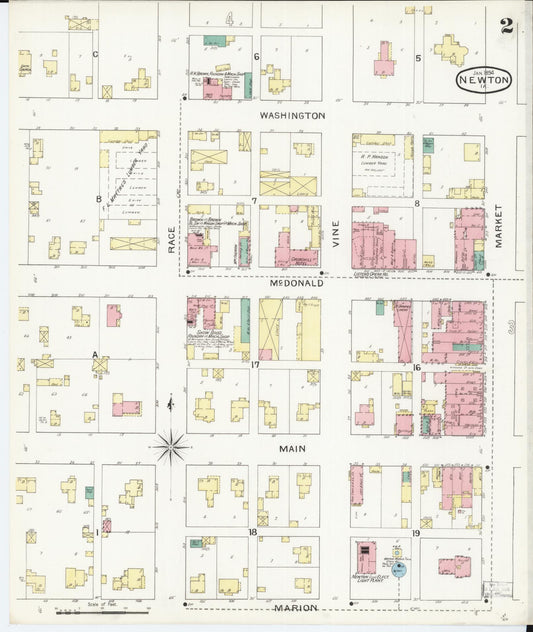 Sanborn Fire Insurance Map from Newton, Jasper County, Iowa (1894), Sheet #0002 - Historic Sanborn Fire Insurance Map Print, vintage old map wall art