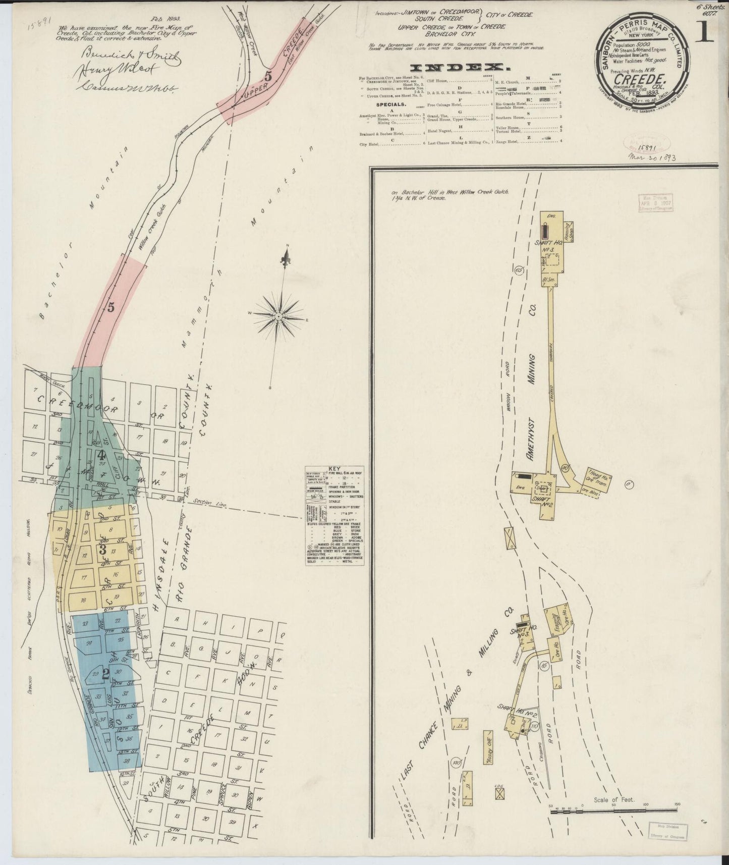Sanborn Fire Insurance Map from Creede, Mineral County, Colorado (1893), Sheet #0001 - Historic Sanborn Fire Insurance Map Print, vintage old map wall art, antique decor, genealogy gift, Colorado Colorado map