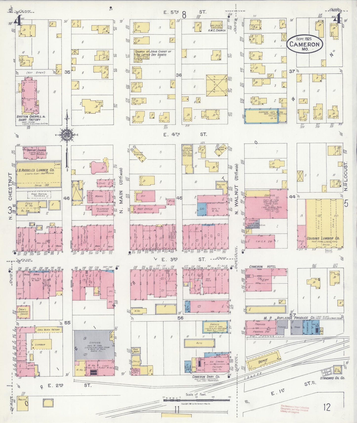 Sanborn Fire Insurance Map from Cameron, Clinton County, Missouri (1925), Sheet #0004 - Historic Sanborn Fire Insurance Map Print, vintage old map wall art, antique decor, genealogy gift, Missouri Missouri map