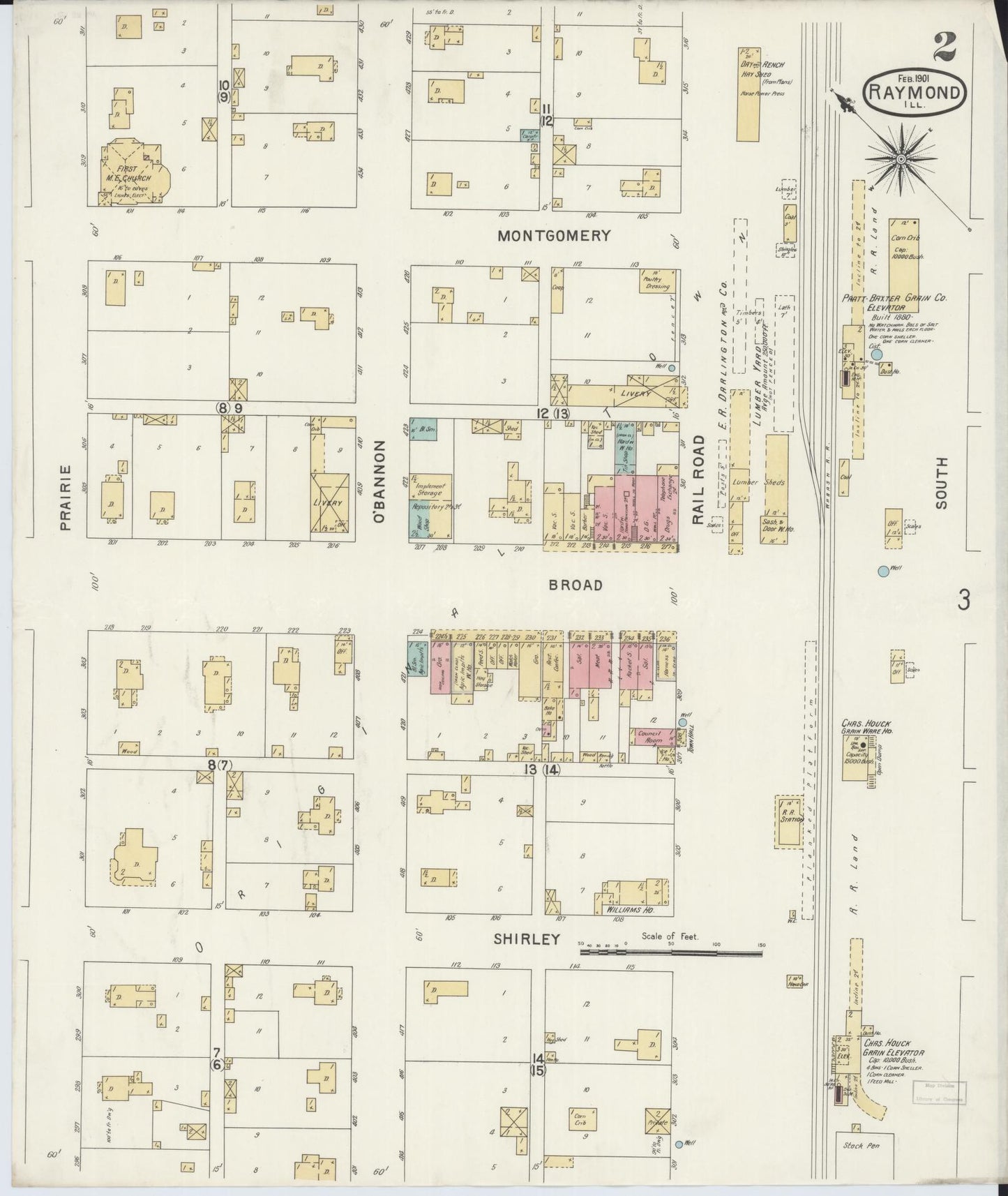 Sanborn Fire Insurance Map from Raymond, Montgomery County, Illinois (1901), Sheet #0002 - Complete Map Set gallery image, historic Sanborn map, vintage wall art, Illinois Illinois