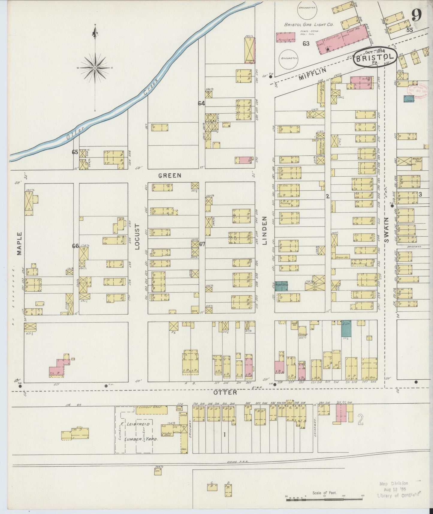 Sanborn Fire Insurance Map from Bristol, Bucks County, Pennsylvania (1894), Sheet #0009 - Historic Sanborn Fire Insurance Map Print, vintage old map wall art, antique decor, genealogy gift, Pennsylvania Pennsylvania map