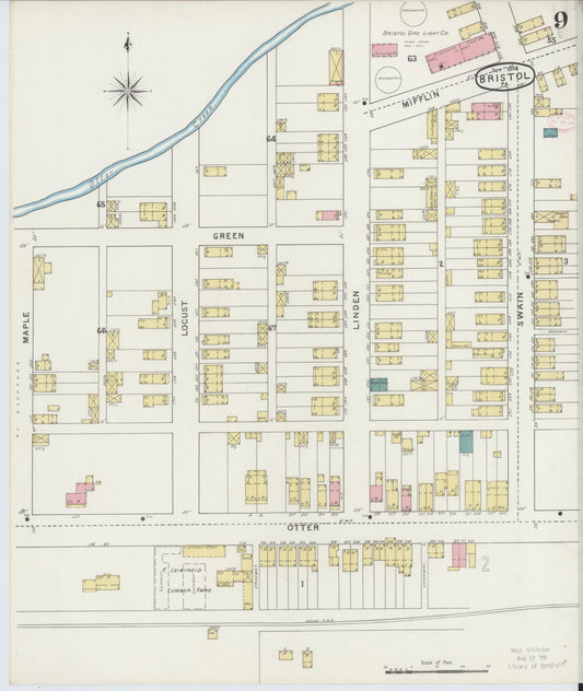 Sanborn Fire Insurance Map from Bristol, Bucks County, Pennsylvania (1894), Sheet #0009 - Historic Sanborn Fire Insurance Map Print, vintage old map wall art, antique decor, genealogy gift, Pennsylvania Pennsylvania map