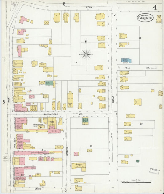 Sanborn Fire Insurance Map from Flemington, Hunterdon County, New Jersey (1902), Sheet #0004 - Historic Sanborn Fire Insurance Map Print, vintage old map wall art, antique decor, genealogy gift, New Jersey New Jersey map