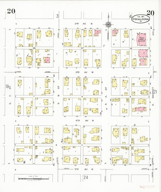 Sanborn Fire Insurance Map from Oskaloosa, Mahaska County, Iowa (1927), Sheet #0020 - Historic Sanborn Fire Insurance Map Print, vintage old map wall art