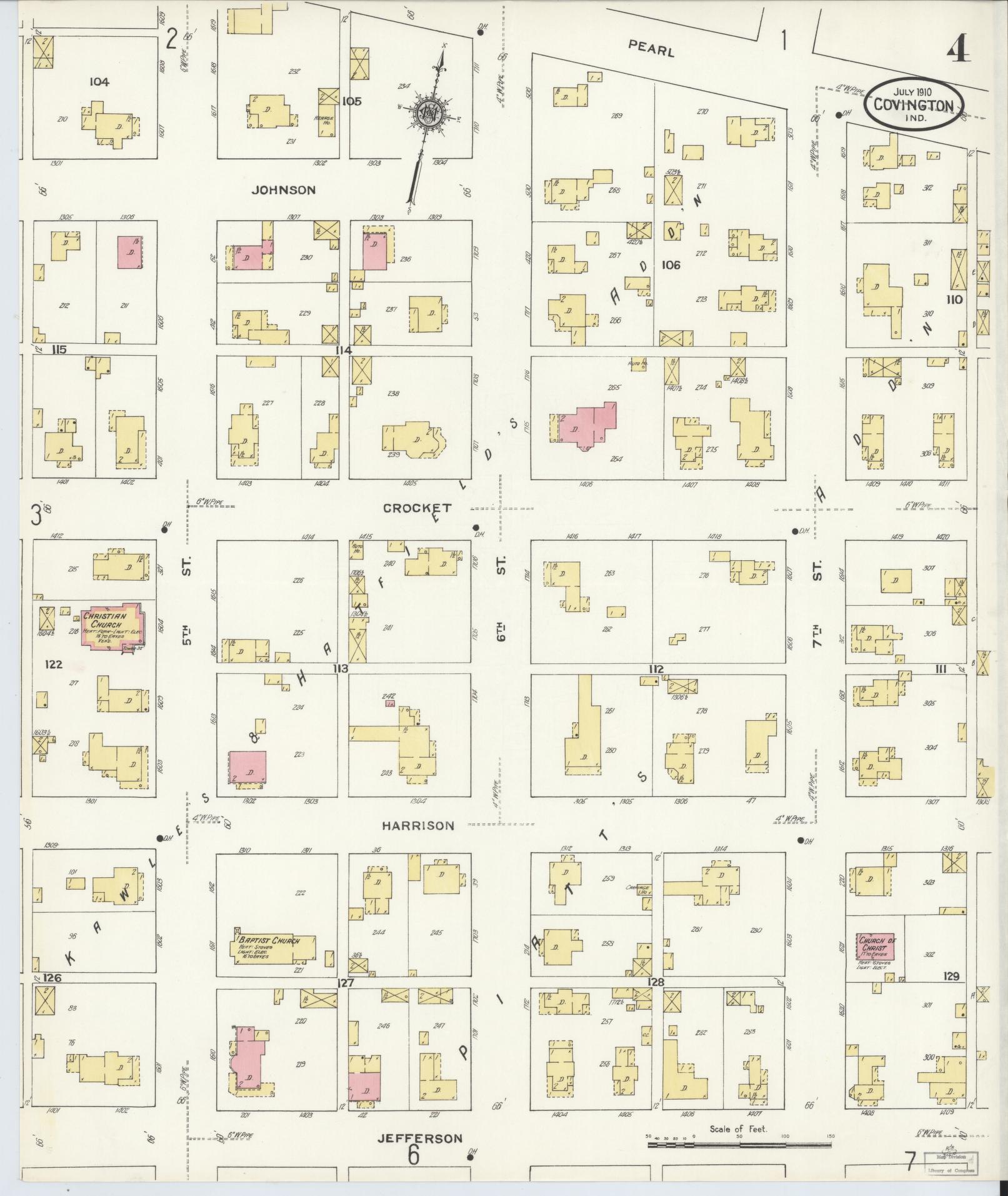 Sanborn Fire Insurance Map from Covington, Fountain County, Indiana (1910), Sheet #0004 - Complete Map Set gallery image, historic Sanborn map, vintage wall art, Indiana Indiana