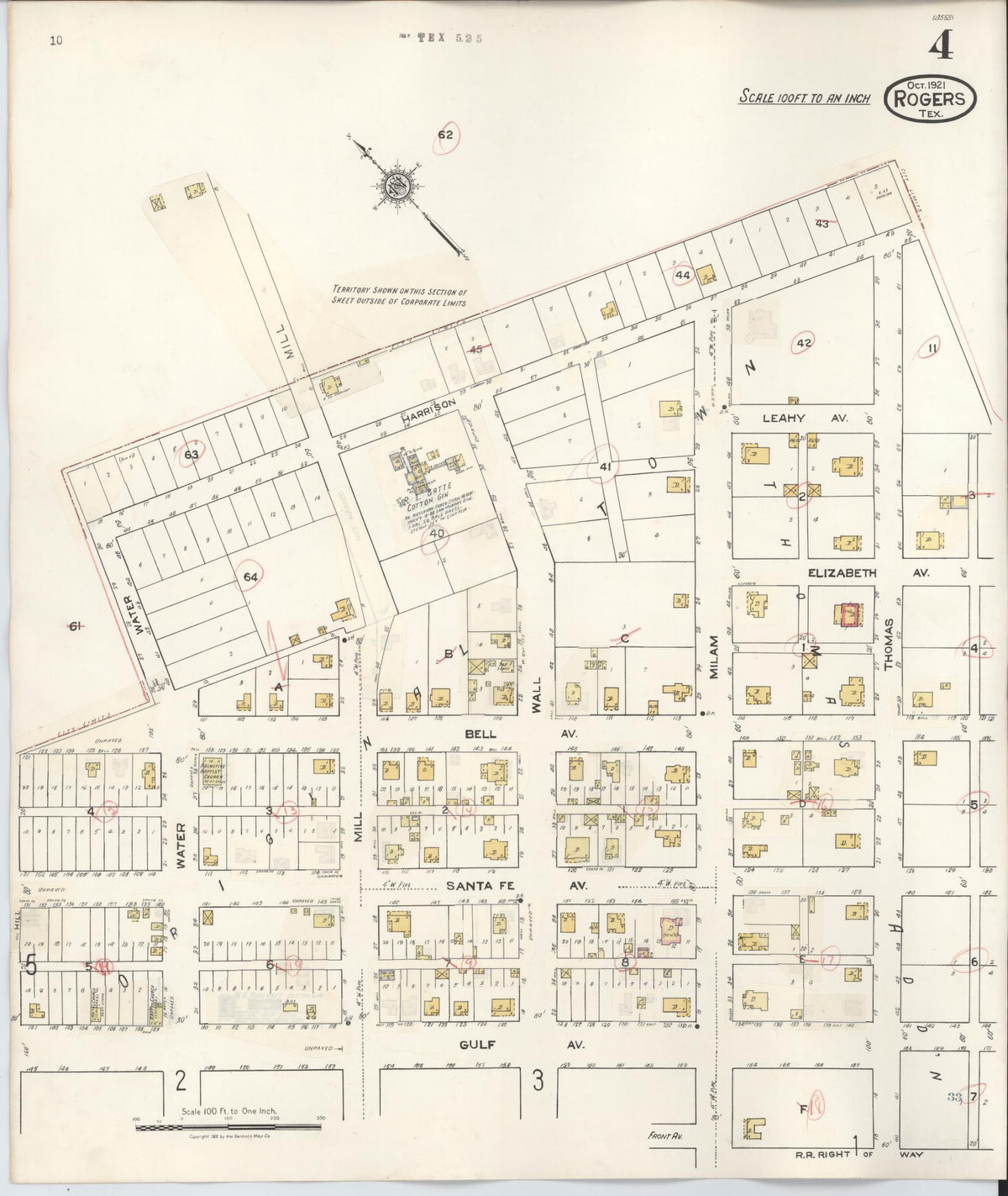 Sanborn Fire Insurance Map from Rogers, Bell County, Texas (1944), Sheet #0004 - Historic Sanborn Fire Insurance Map Print, vintage old map wall art, antique decor, genealogy gift, Texas Texas map