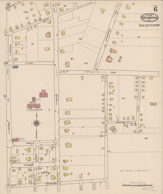 Sanborn Fire Insurance Map from Nacogdoches, Nacogdoches County, Texas (1922), Sheet #0006 - Historic Sanborn Fire Insurance Map Print, vintage old map wall art, antique decor, genealogy gift, Texas Texas map