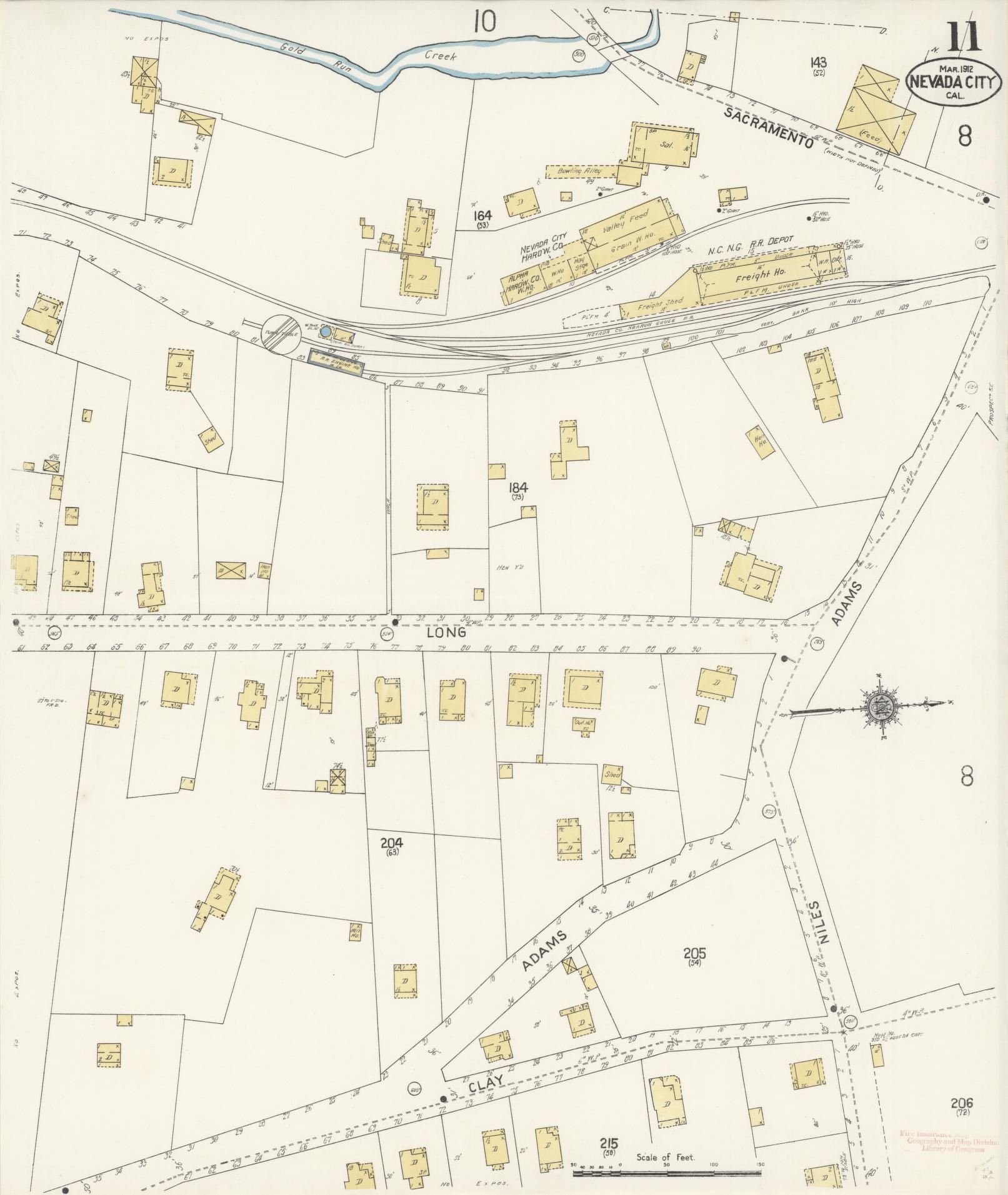 Sanborn Fire Insurance Map from Nevada City, Nevada County, California (1912), Sheet #0011 - Historic Sanborn Fire Insurance Map Print, vintage old map wall art, antique decor, genealogy gift, California California map