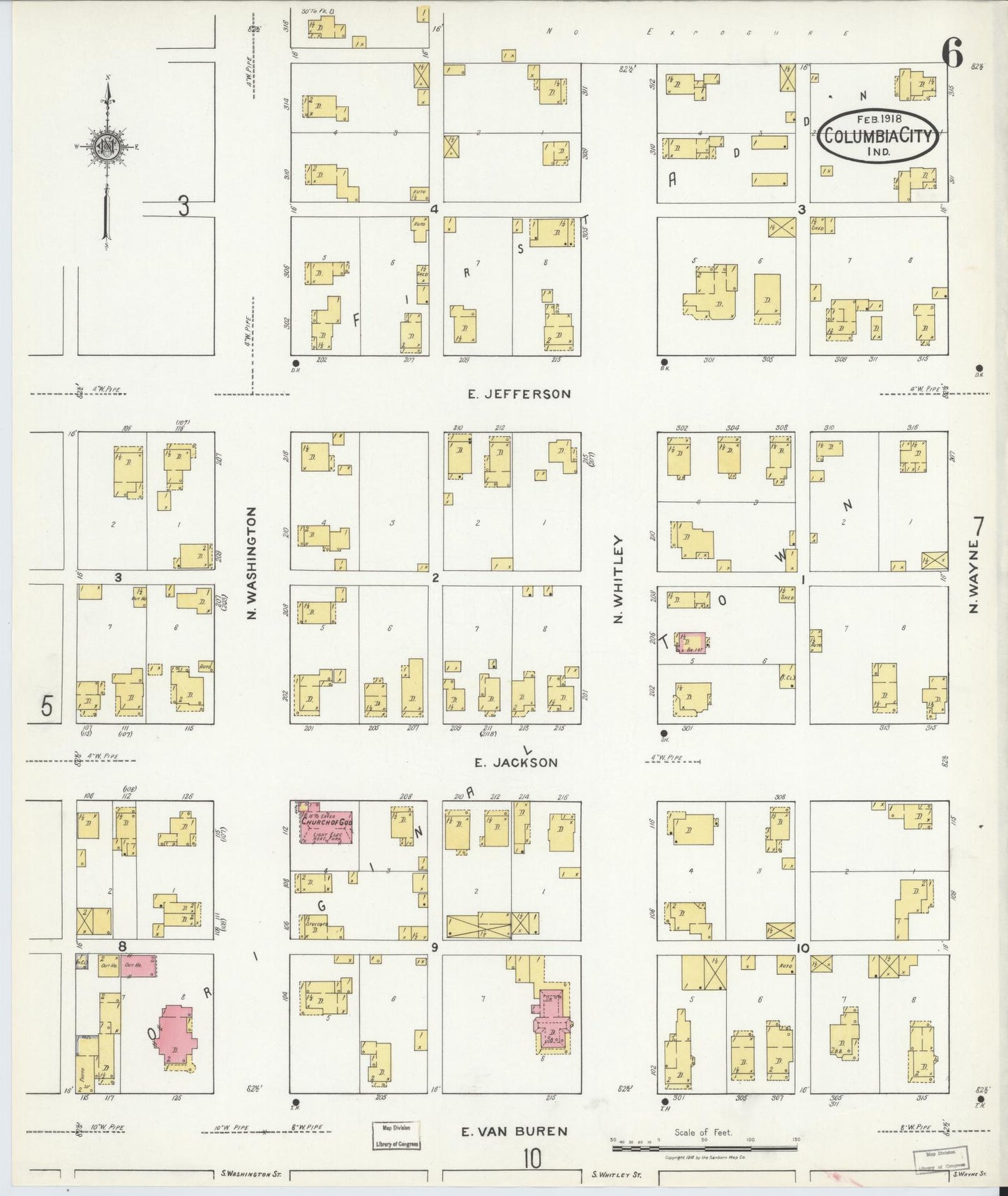 Sanborn Fire Insurance Map from Columbia City, Whitley County, Indiana (1918), Sheet #0006 - Complete Map Set gallery image, historic Sanborn map, vintage wall art, Indiana Indiana