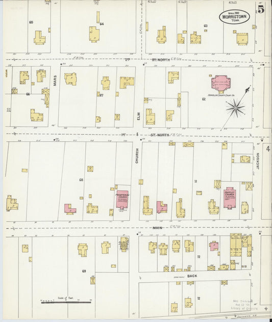 Sanborn Fire Insurance Map from Morristown, Hamblen County, Tennessee (1903), Sheet #0005 - Historic Sanborn Fire Insurance Map Print, vintage old map wall art, antique decor, genealogy gift, Tennessee Tennessee map