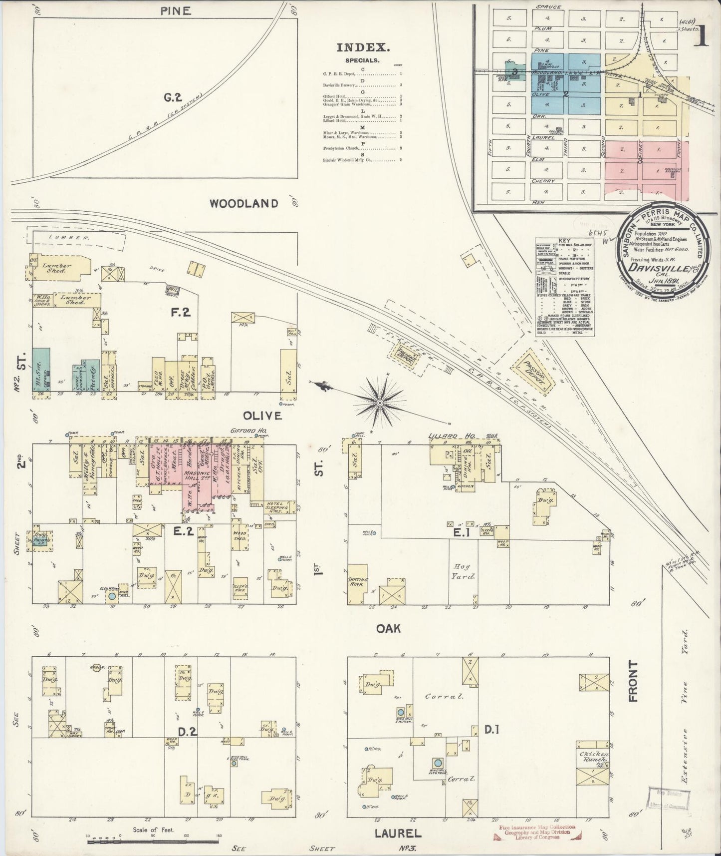 Sanborn Fire Insurance Map from Davis, Yolo County, California (1891), Sheet #0001 - Complete Map Set gallery image, historic Sanborn map, vintage wall art, California California