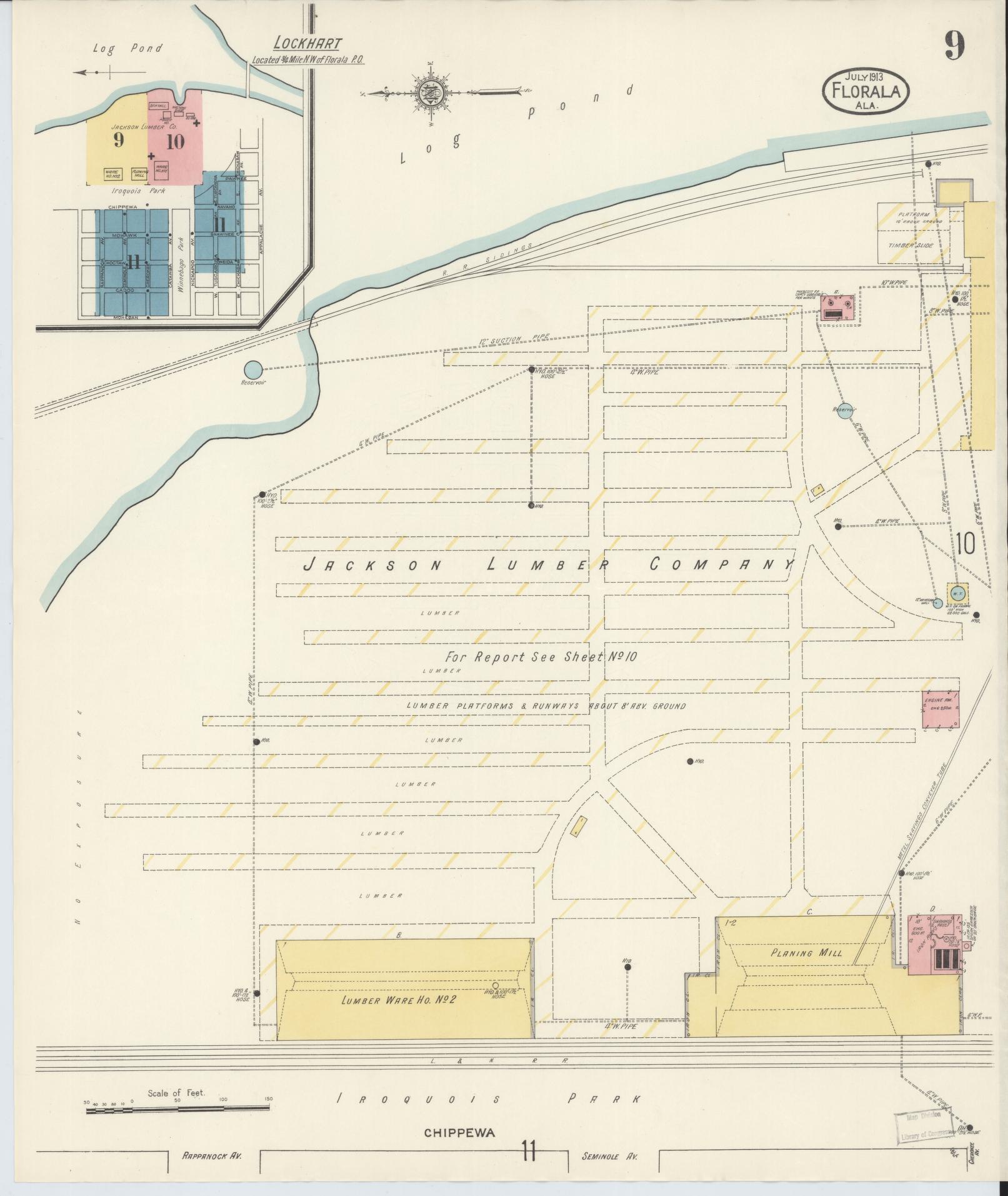 Sanborn Fire Insurance Map from Florala, Covington County, Alabama (1913), Sheet #0009 - Historic Sanborn Fire Insurance Map Print, vintage old map wall art, antique decor, genealogy gift, Alabama Alabama map