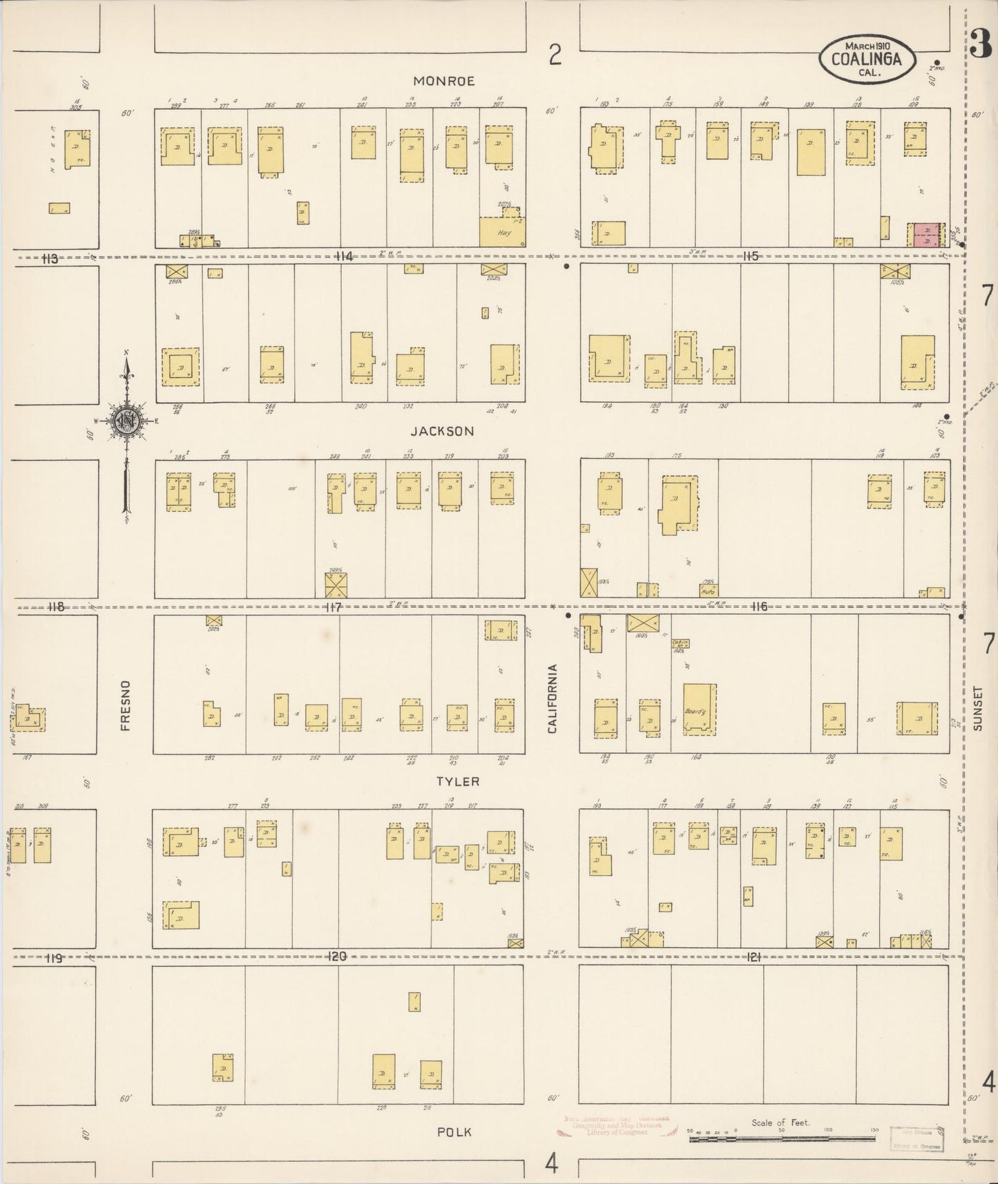 Sanborn Fire Insurance Map from Coalinga, Fresno County, California (1910), Sheet #0003 - Complete Map Set gallery image, historic Sanborn map, vintage wall art, California California