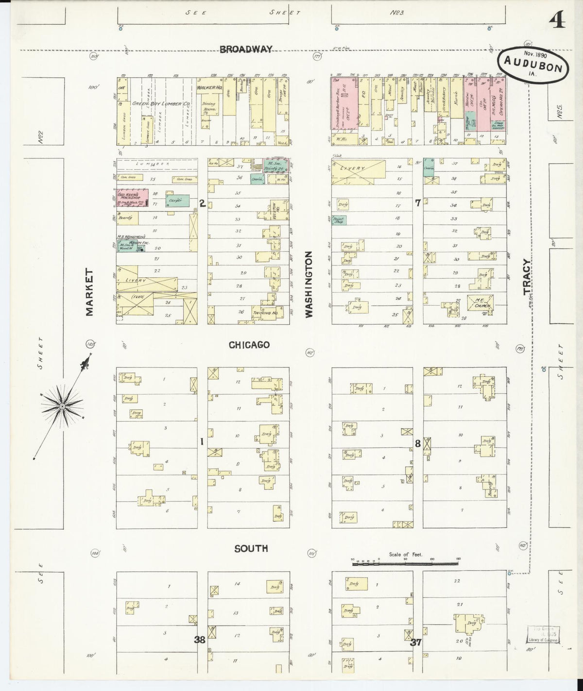 Sanborn Fire Insurance Map from Audubon, Audubon County, Iowa (1890), Sheet #0004 - Historic Sanborn Fire Insurance Map Print
