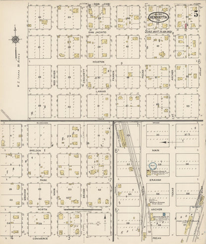Sanborn Fire Insurance Map from Henrietta, Clay County, Texas (1922), Sheet #0005 - Historic Sanborn Fire Insurance Map Print, vintage old map wall art, antique decor, genealogy gift, Texas Texas map