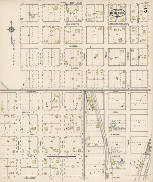 Sanborn Fire Insurance Map from Henrietta, Clay County, Texas (1922), Sheet #0005 - Historic Sanborn Fire Insurance Map Print, vintage old map wall art, antique decor, genealogy gift, Texas Texas map