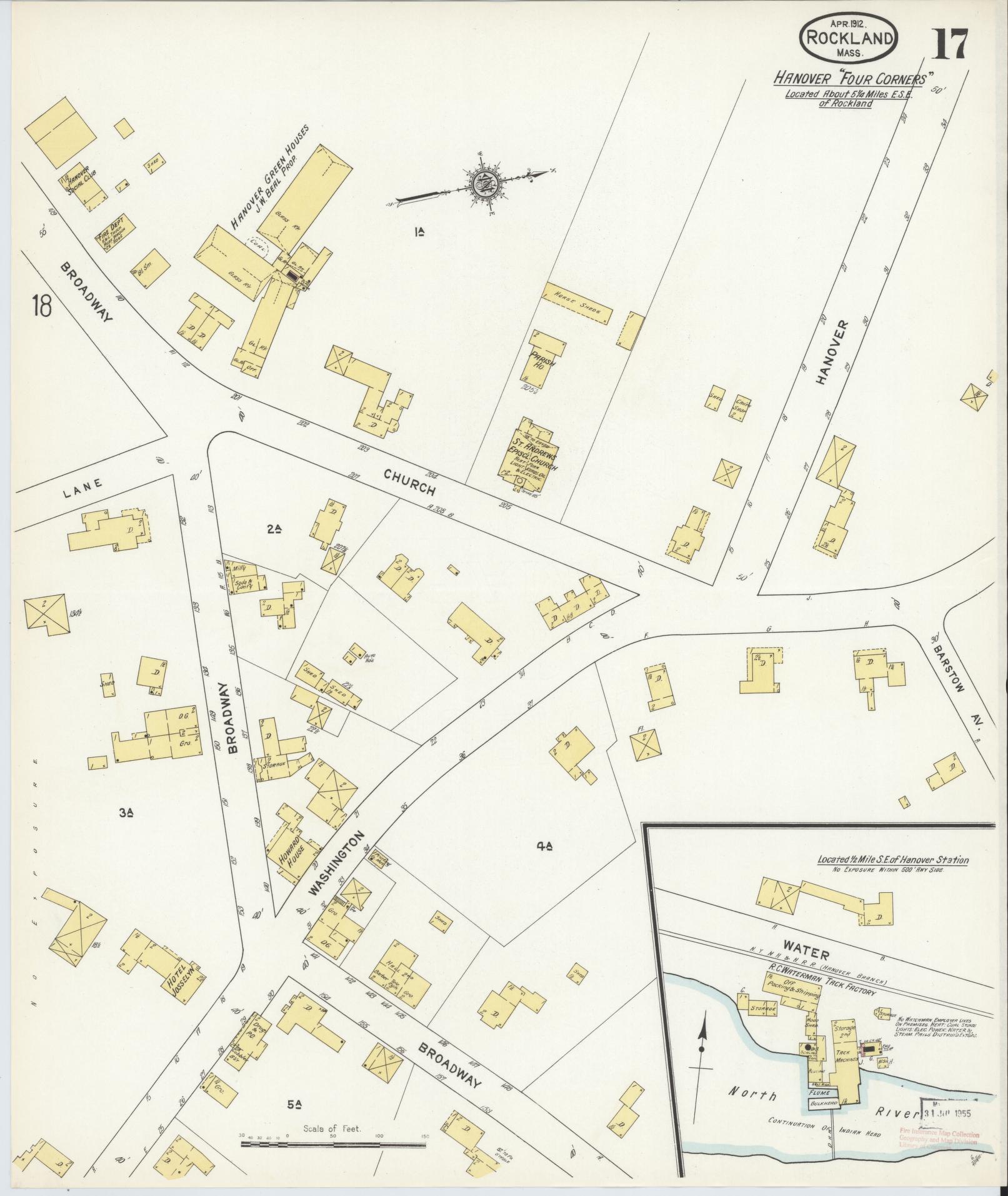 Sanborn Fire Insurance Map from Rockland, Plymouth County, Massachusetts (1912), Sheet #0017 - Complete Map Set gallery image, historic Sanborn map, vintage wall art, Massachusetts Massachusetts