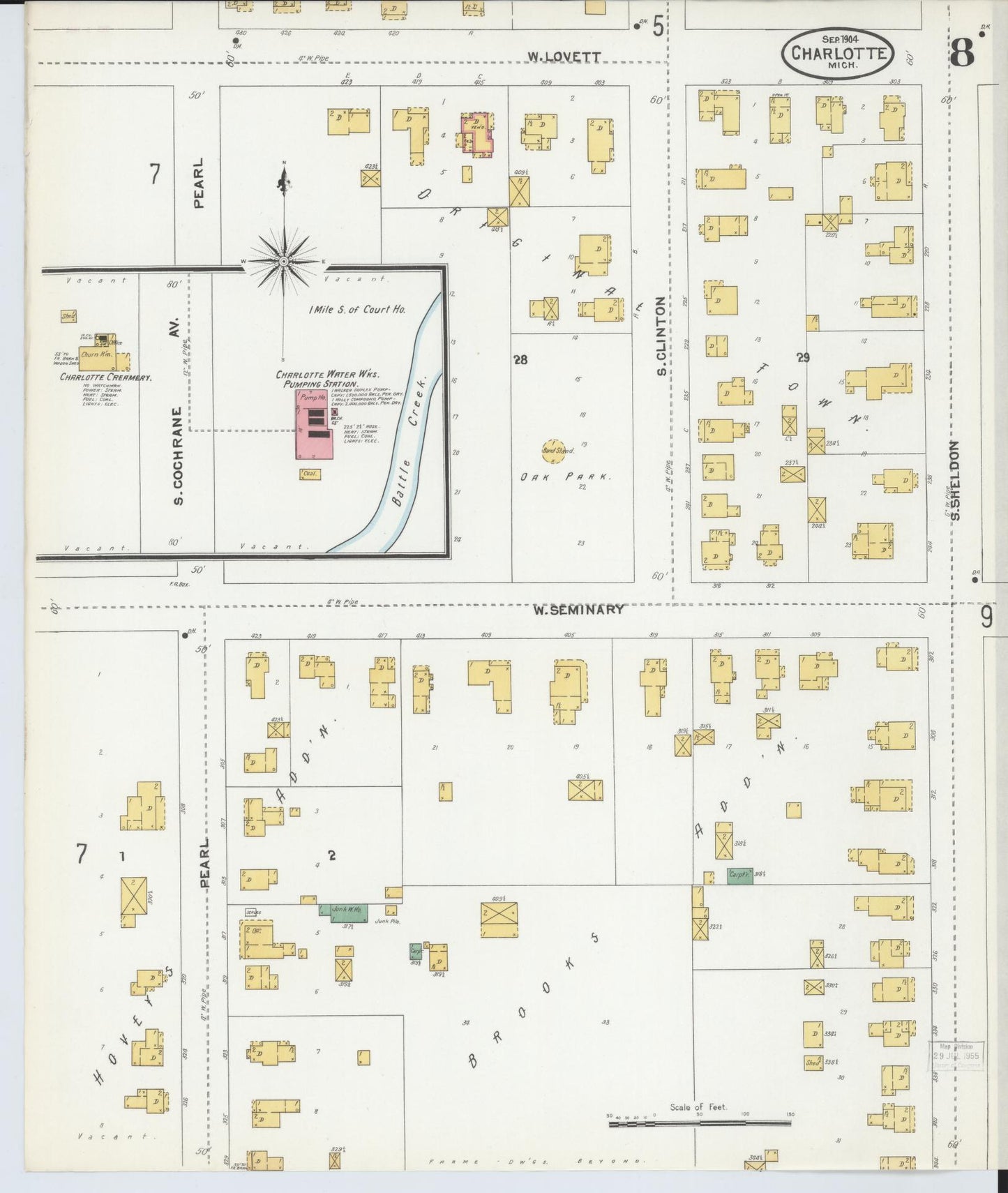Sanborn Fire Insurance Map from Charlotte, Eaton County, Michigan (1904), Sheet #0008 - Complete Map Set gallery image, historic Sanborn map, vintage wall art, Michigan Michigan