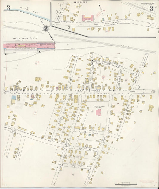 Sanborn Fire Insurance Map from Madawaska, Aroostook County, Maine (1947), Sheet #0003 - Historic Sanborn Fire Insurance Map Print, vintage old map wall art, antique decor, genealogy gift, Maine Maine map