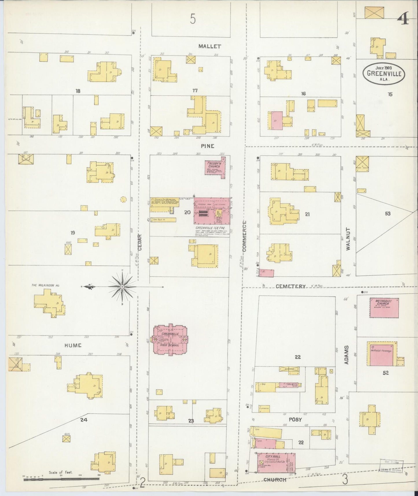 Sanborn Fire Insurance Map from Greenville, Butler County, Alabama (1903), Sheet #0004 - Complete Map Set gallery image, historic Sanborn map, vintage wall art, Alabama Alabama
