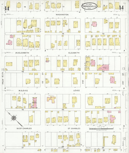 Sanborn Fire Insurance Map from Brownsville, Cameron County, Texas (1926), Sheet #0014 - Historic Sanborn Fire Insurance Map Print, vintage old map wall art, antique decor, genealogy gift, Texas Texas map