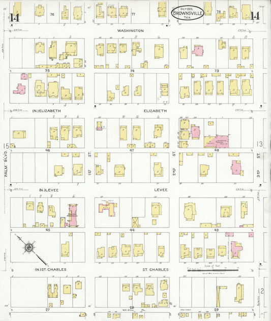 Sanborn Fire Insurance Map from Brownsville, Cameron County, Texas (1926), Sheet #0014 - Historic Sanborn Fire Insurance Map Print, vintage old map wall art, antique decor, genealogy gift, Texas Texas map