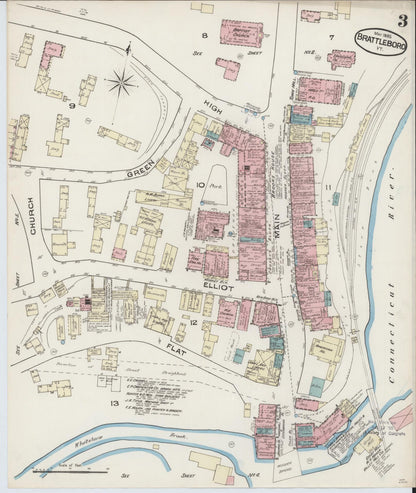 Sanborn Fire Insurance Map from Brattleboro, Windham County, Vermont (1885), Sheet #0003 - Complete Map Set gallery image, historic Sanborn map, vintage wall art, Vermont Vermont