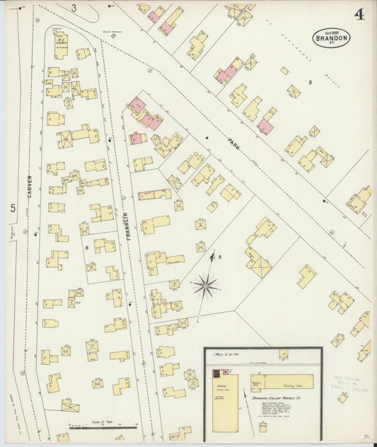 Sanborn Fire Insurance Map from Brandon, Rutland County, Vermont (1897), Sheet #0004 - Historic Sanborn Fire Insurance Map Print, vintage old map wall art, antique decor, genealogy gift, Vermont Vermont map