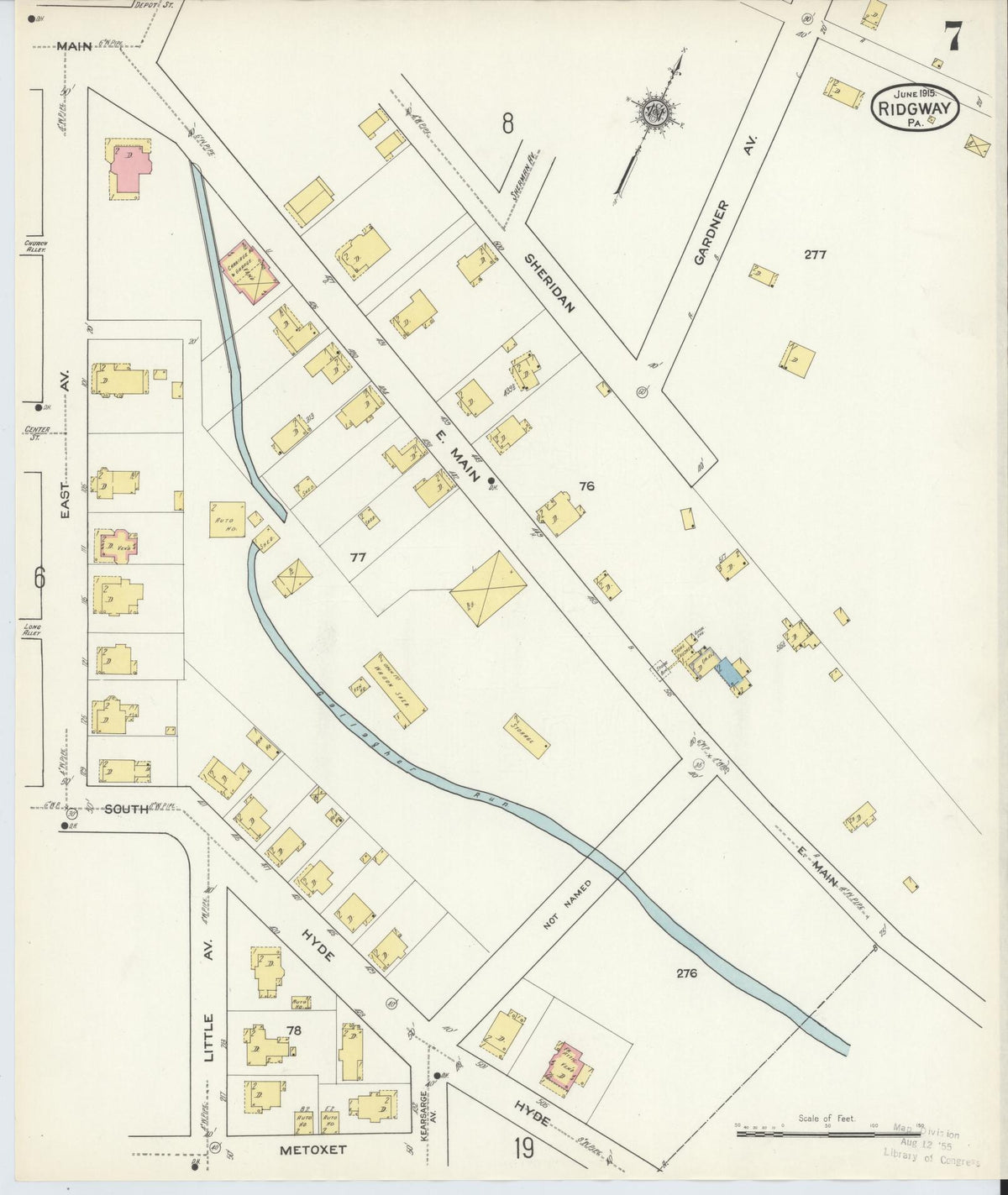 Sanborn Fire Insurance Map from Ridgway, Elk County, Pennsylvania (1915), Sheet #0007 - Historic Sanborn Fire Insurance Map Print, vintage old map wall art, antique decor, genealogy gift, Pennsylvania Pennsylvania map
